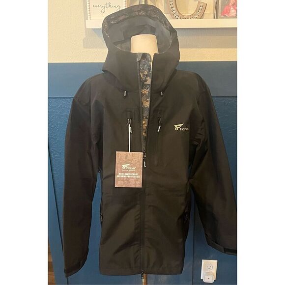 8 Fans Men's Hooded Jacket - 20000mm Waterproof Coats for Outdoor Work Hiking - Picture 3 of 10